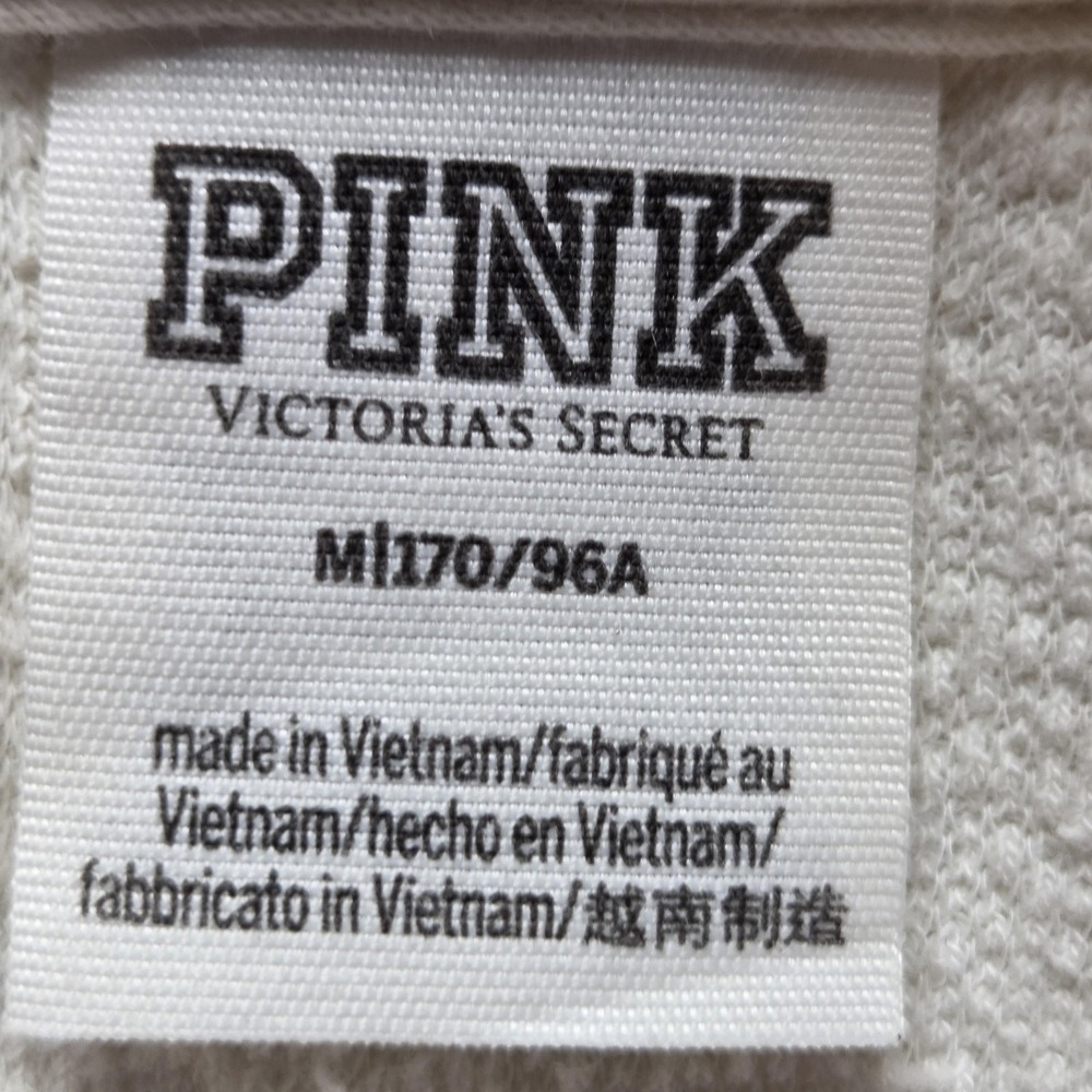 PINK Victoria's Secret Sweatshirt Womens Medium White Collared Stripe Fleece - Picture 7 of 10